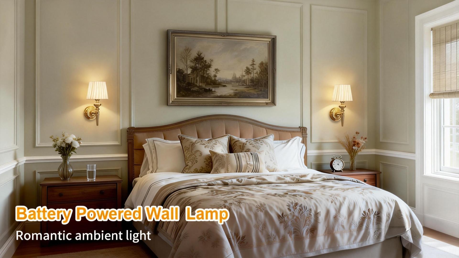 Image of Cordless Battery Powered Wall Sconce Vintage Set of 2, Wireless 6800mAh Rechargeable Battery Antique Small Wall Lamp for Wall Painting, Living Room, Bedroom, Hallway, Touch Type & Remote, Timer(Gold)