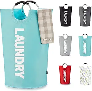 Caroeas 100L Laundry Basket,Large Laundry Hamper, Laundry Bag with Padded Handles, Clothes Hamper Stands Up Well, Collapsible Free Standing Easy Storage Washing Bin (Light Blue,100L)