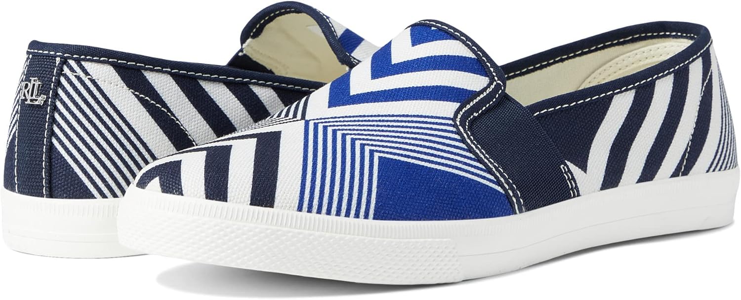 Lauren Ralph Lauren Jinny Striped Canvas Sneaker Modern Blocked Stripe/Lauren Navy 8.5 B (M)