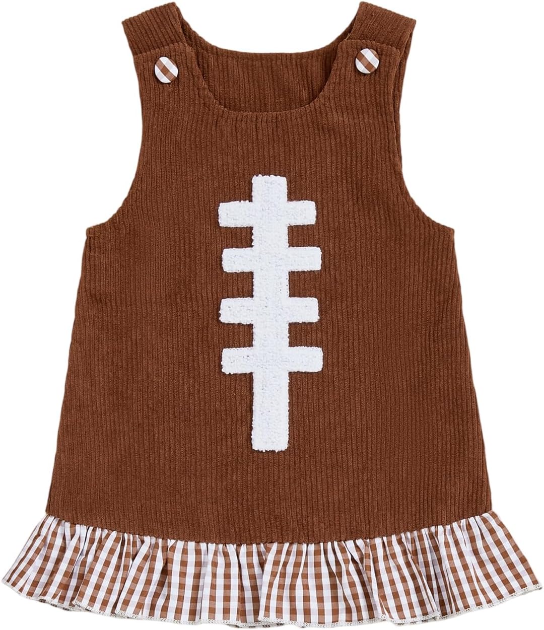 Toddler Baby Girl Football Outfit Corduroy Embroidery Dress Sleeveless Plaid Hem Tank Dresses Fall Winter Clothes