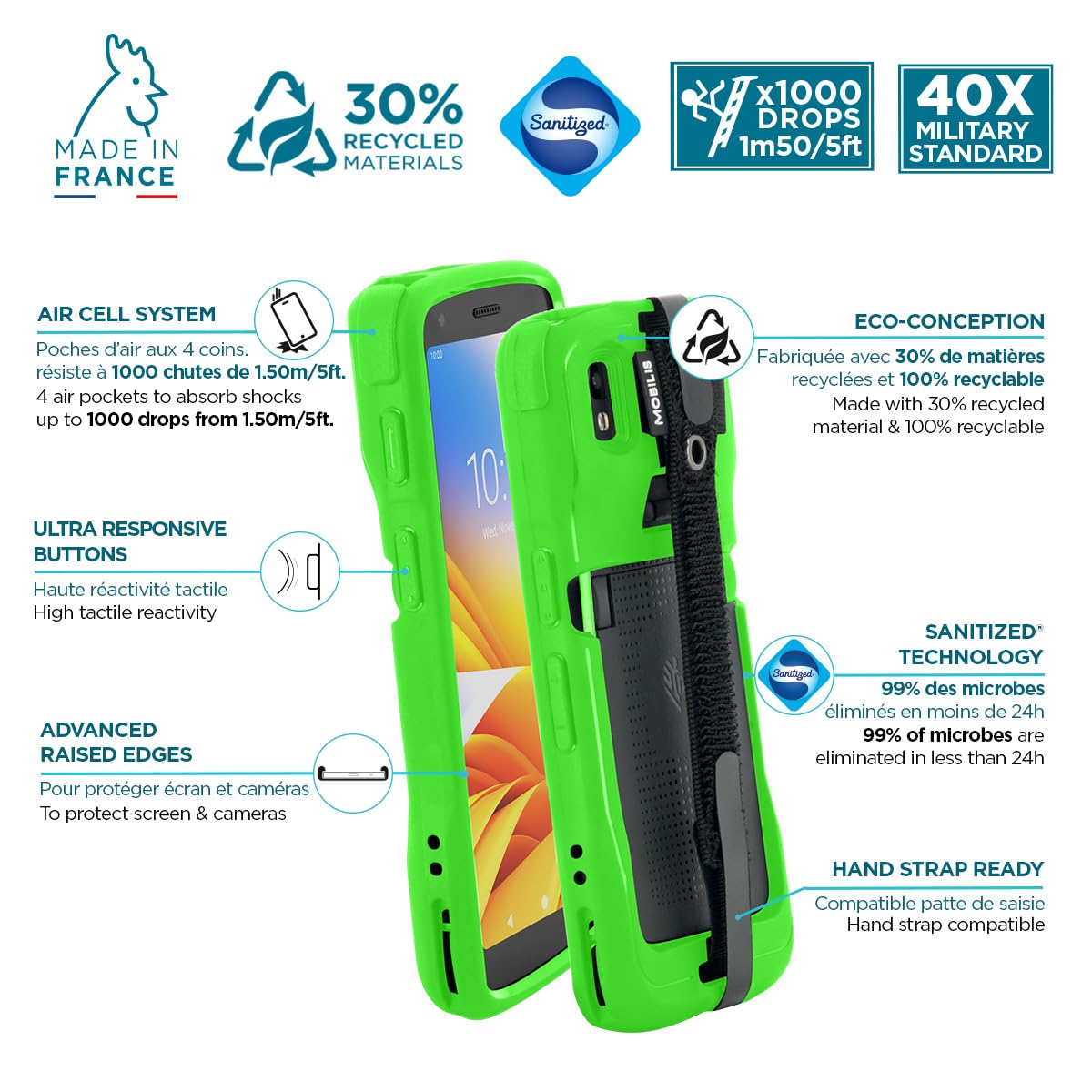 Mobilis 052063・(052063)・Cover・Grün・Zebra・TC22・TC27・Antibakteriell・Tropfsicher・Schlagfest・Kratzresistent・Schockresistent・Frankreich