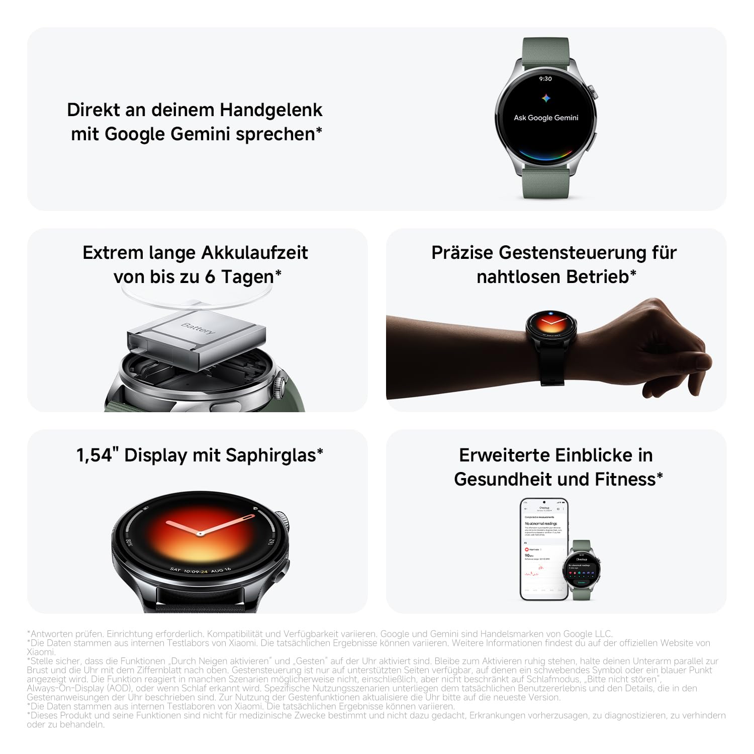 XIAOMI Watch 5 Smartwatch 47mm, Google Wear OS, NFC-Zahlung, KI mit Gemini, 1,54” Display, bis zu 6 Tagen Akkulaufzeit, GPS-Fitness-Tracking, Gestensteuerung, Bluetooth, Nur für Android, Grün