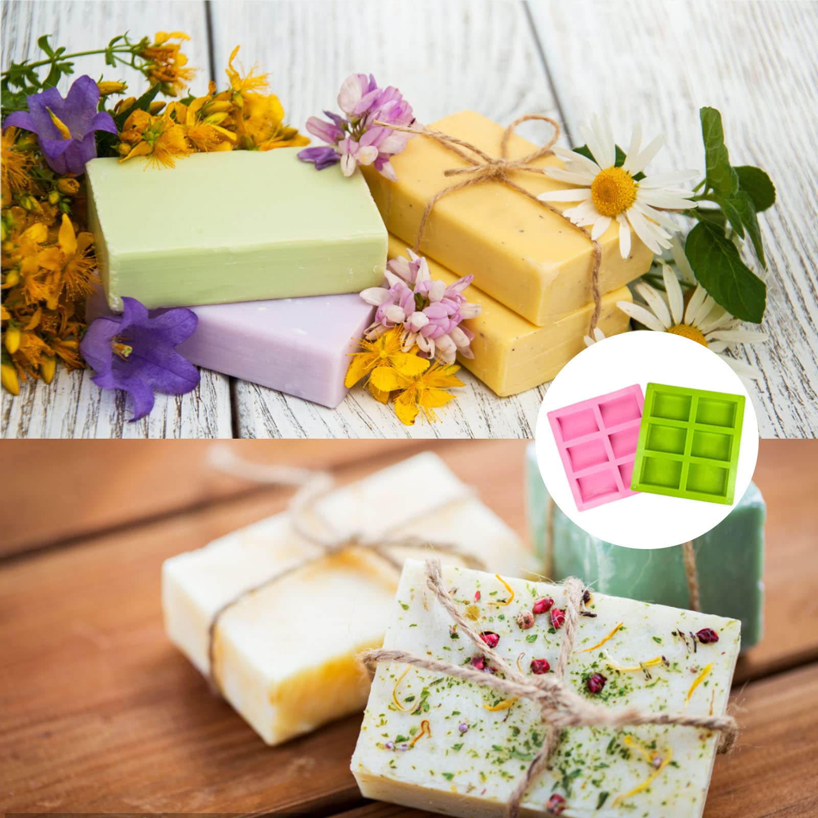 N/0 Zeepvormen van siliconen, 6 bakjes, rechthoekig, doe-het-zelf, siliconenvorm, zelfgemaakte siliconen vormen, voor het maken van vaste cosmeticazeep, chocolade, cupcakes, muffins, kaarsen (groen