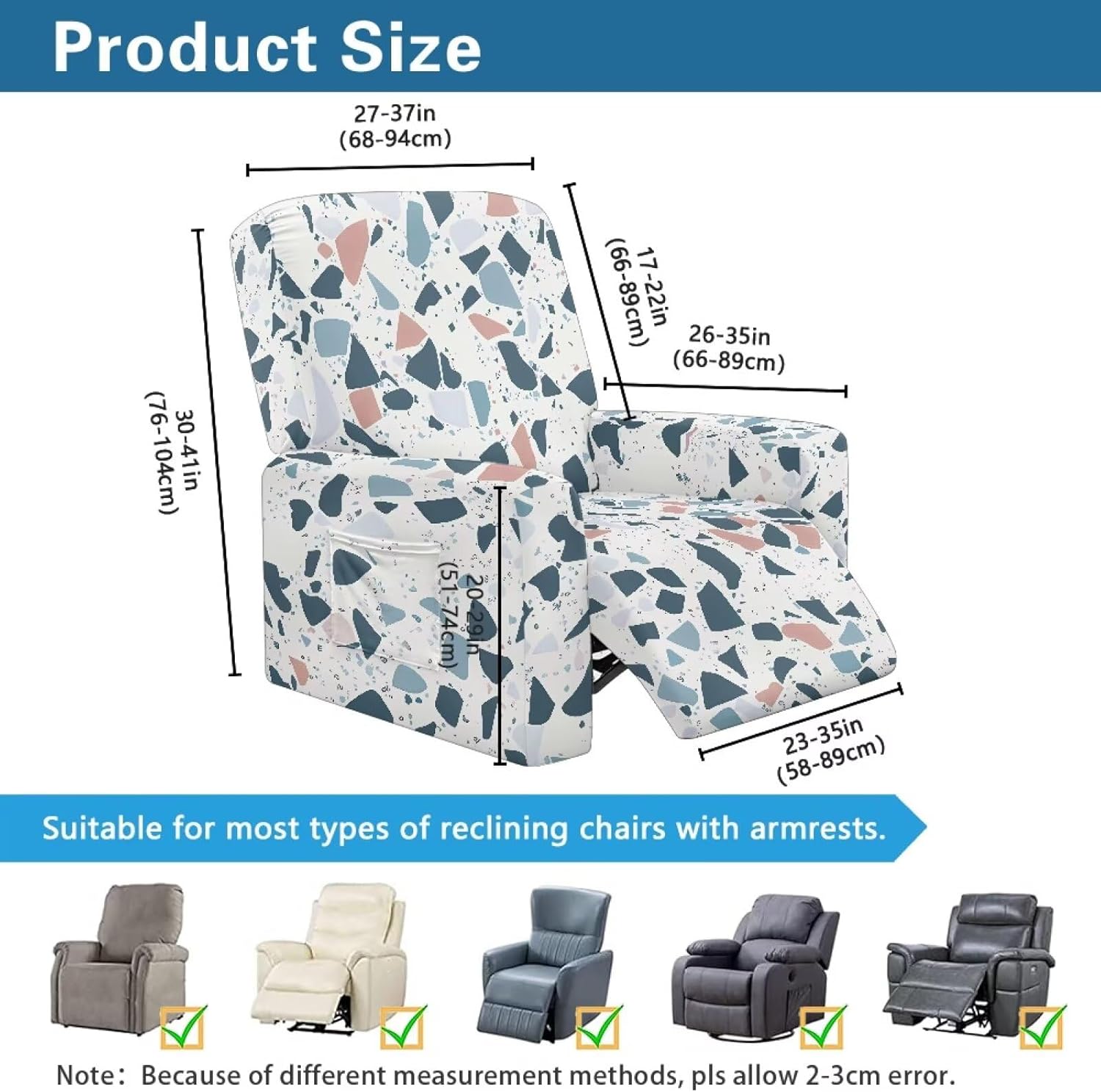 Geometric Chair Covers Armchair 4 Piece Stretch Slip Covers for Sofas Slipcover Reclining Sofa Chaise Slipcover for Refreshing Old Furniture