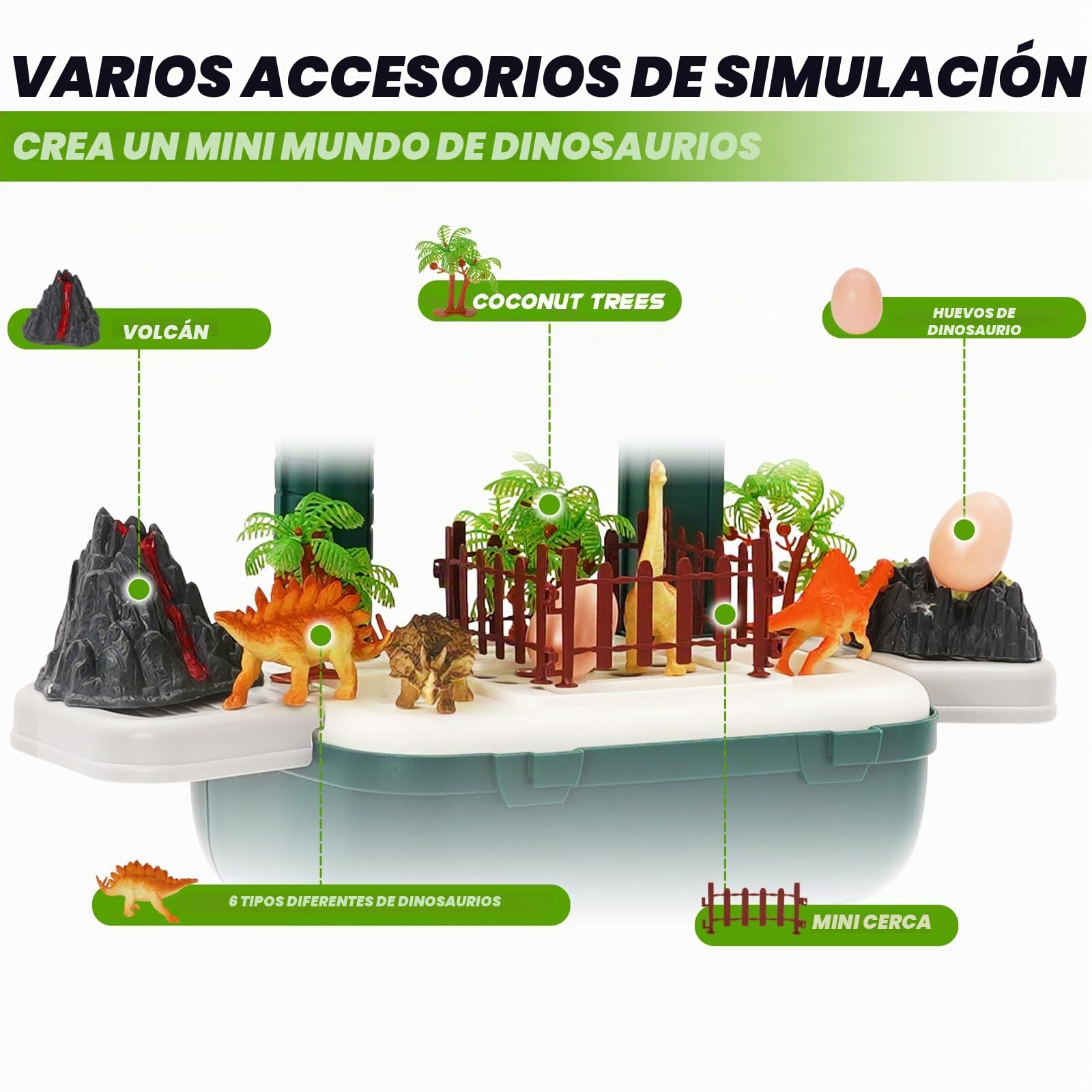 Dinosaurios Juguetes para niños de 3 a 8 años.22PCS Realistas de Dinosaurios con Volcán, Juguetes de Dinosaurio,Huevo de Dinosaurio y Caja de Almacenamiento.Regalo para Niños y niñas