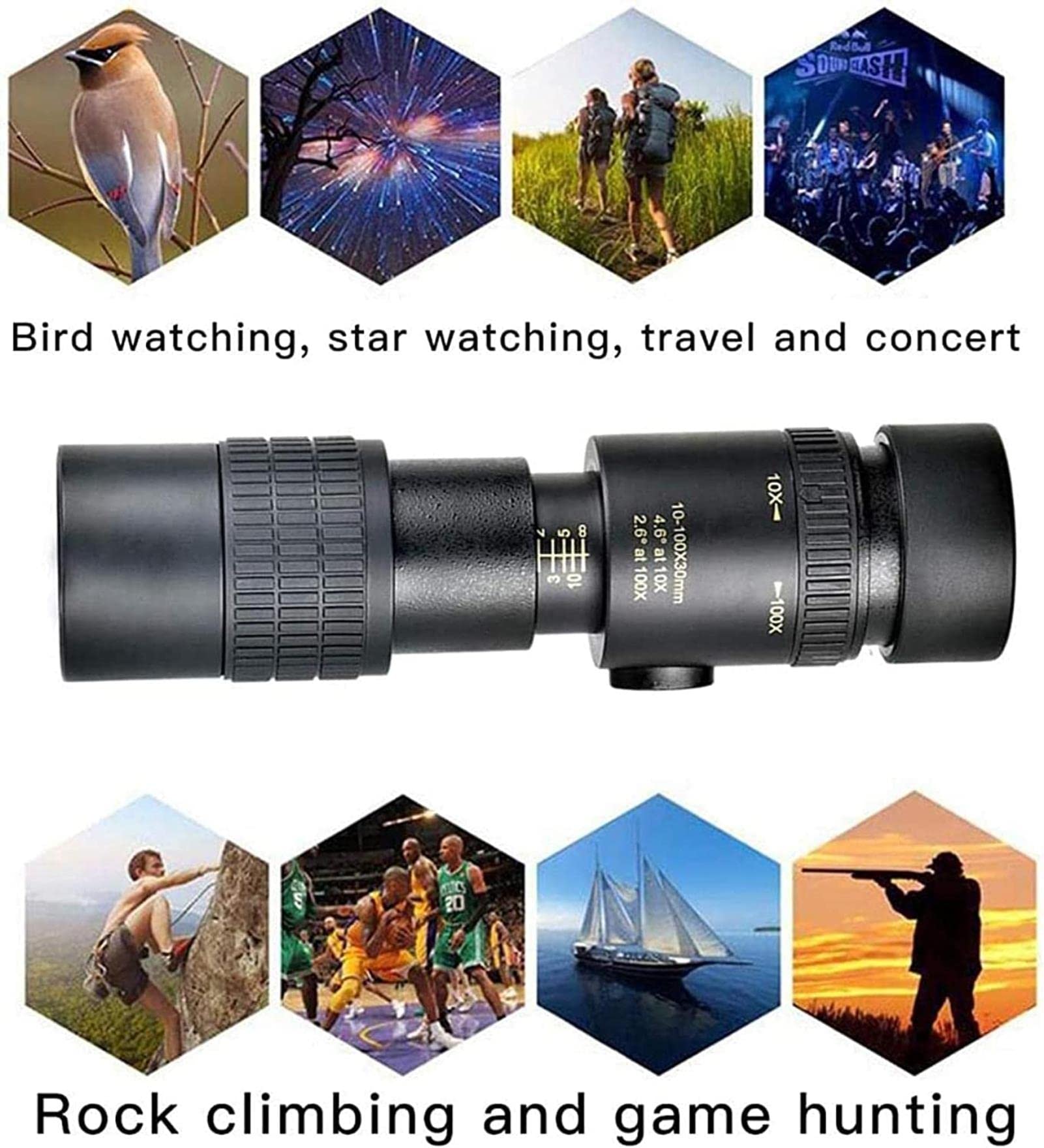AGAATI Telescopio monoculare Zoom 10-300X40 Il telescopio monoculare per binocolo Supporta Lo Smartphone con la Luce