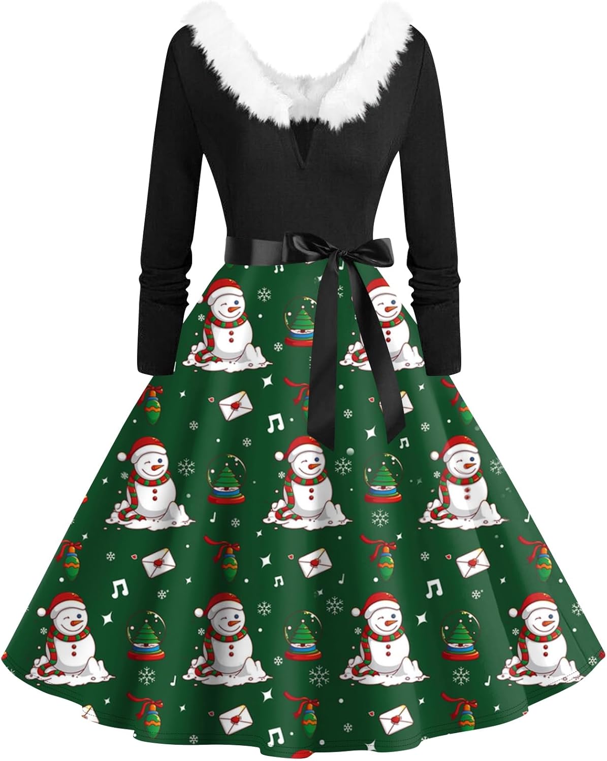 Women Christmas Dresses 1950s Vintage Retro Cocktail Party Midi Dresses Long Sleeve A Line V Neck Swing Dress 1-army Green 4X-Large - Image 1 of 3