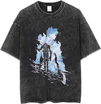 ISaikoy Anime Solo Leveling T-Shirt Vintage Short Sleeve Washed Cotton Tee Shirt Costume