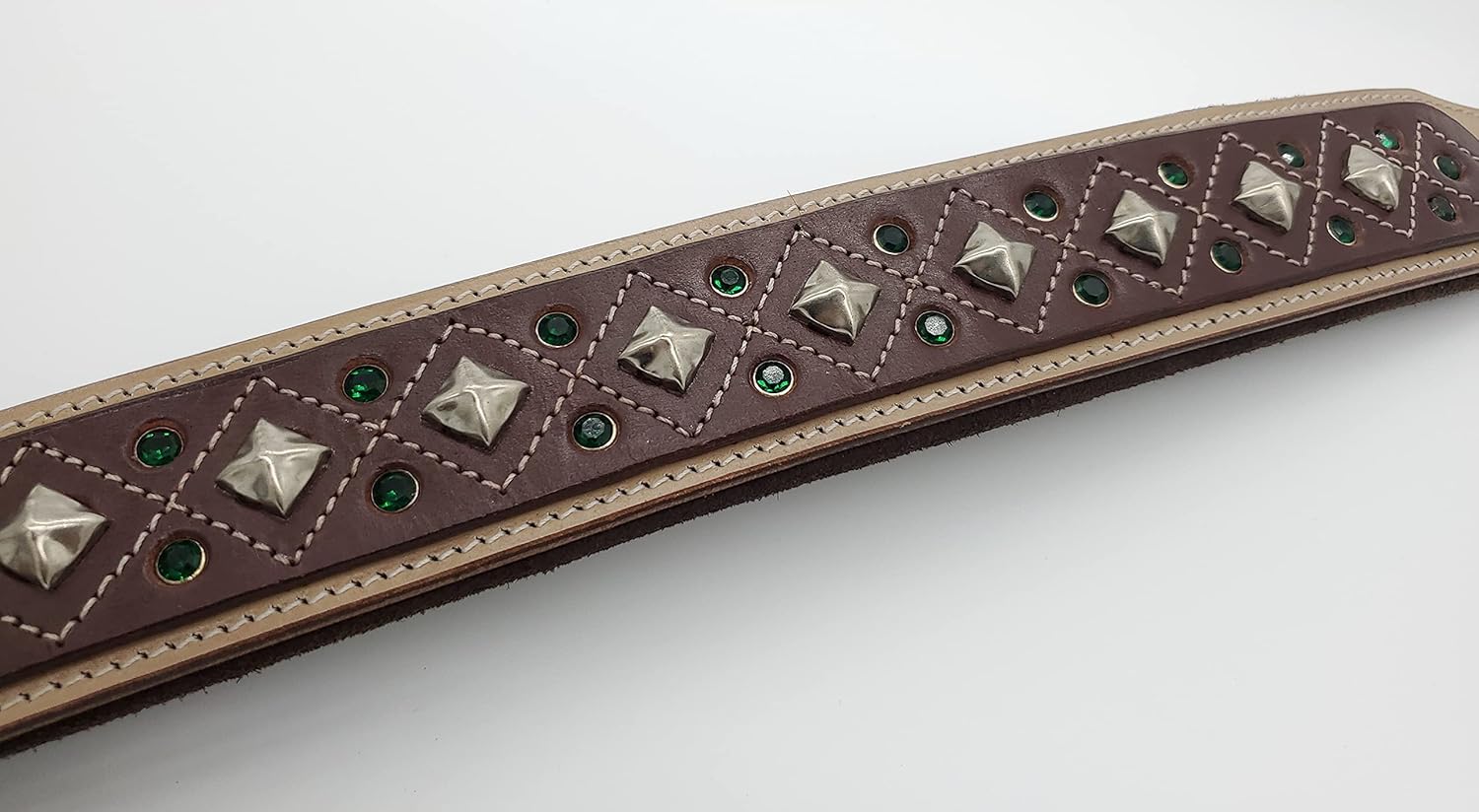 Blazing Paws Darlington Wide 2 inch Luxury Soft Suede Padded Leather Dog Collar for XL Large Dogs, Handmade Stud Crystal Fancy Western Design (XL: Neck Size 20-23", Natural/Brown)