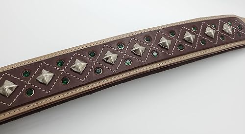 Miniatura 7 de Darlington - Collar de cuero de lujo de 2 pulgadas de ancho para perros XXL, gamuza suave acolchado hecho a mano con cristal y diseño occidental