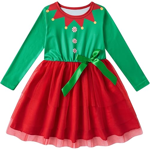 Vieille Toddler Baby Girls Tulle Dress Long Sleeve Princess Party Skirt Clothes for Christmas 2-6 Years