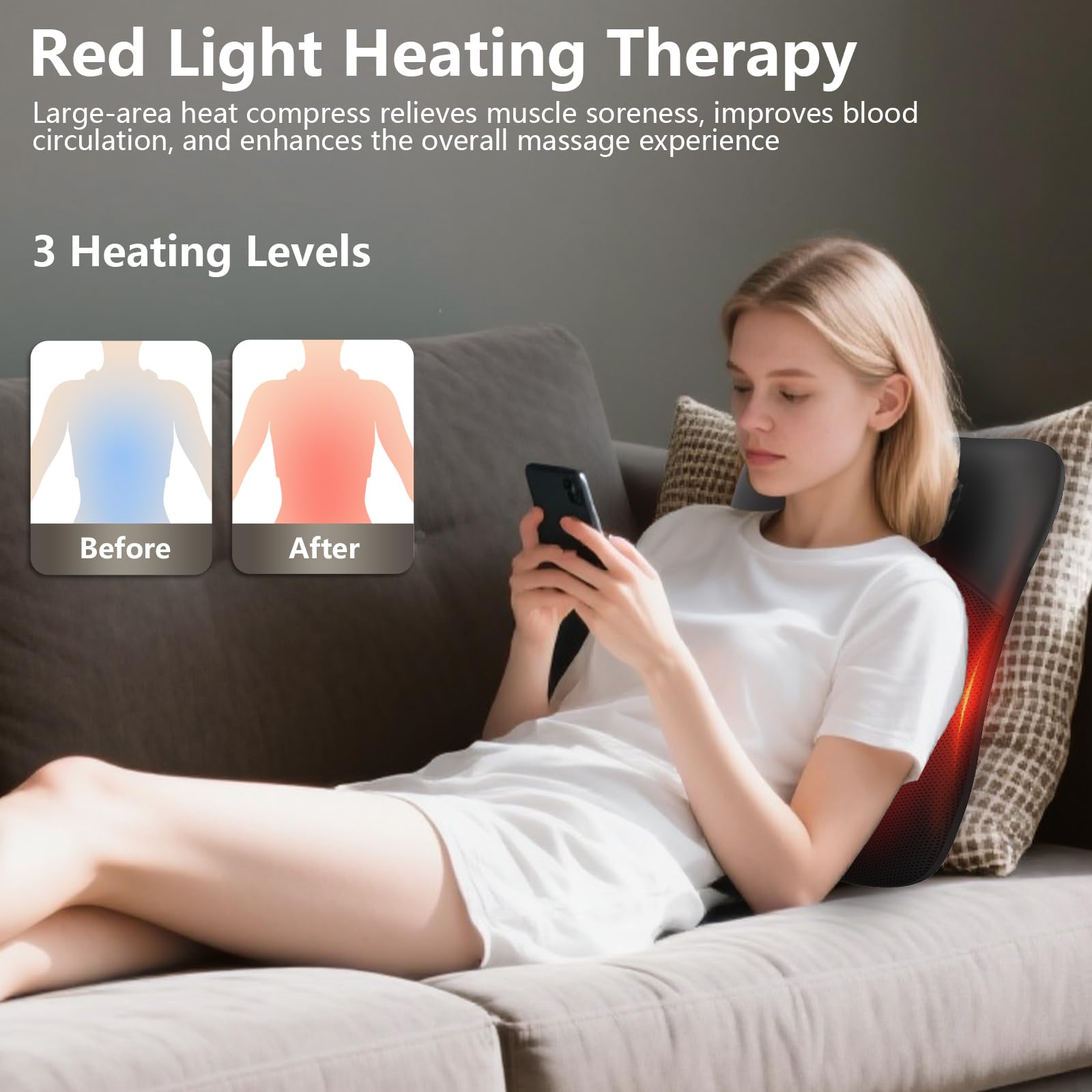 Back Massager with Heat, 4D Shiatsu Massager for Pain Relief Deep