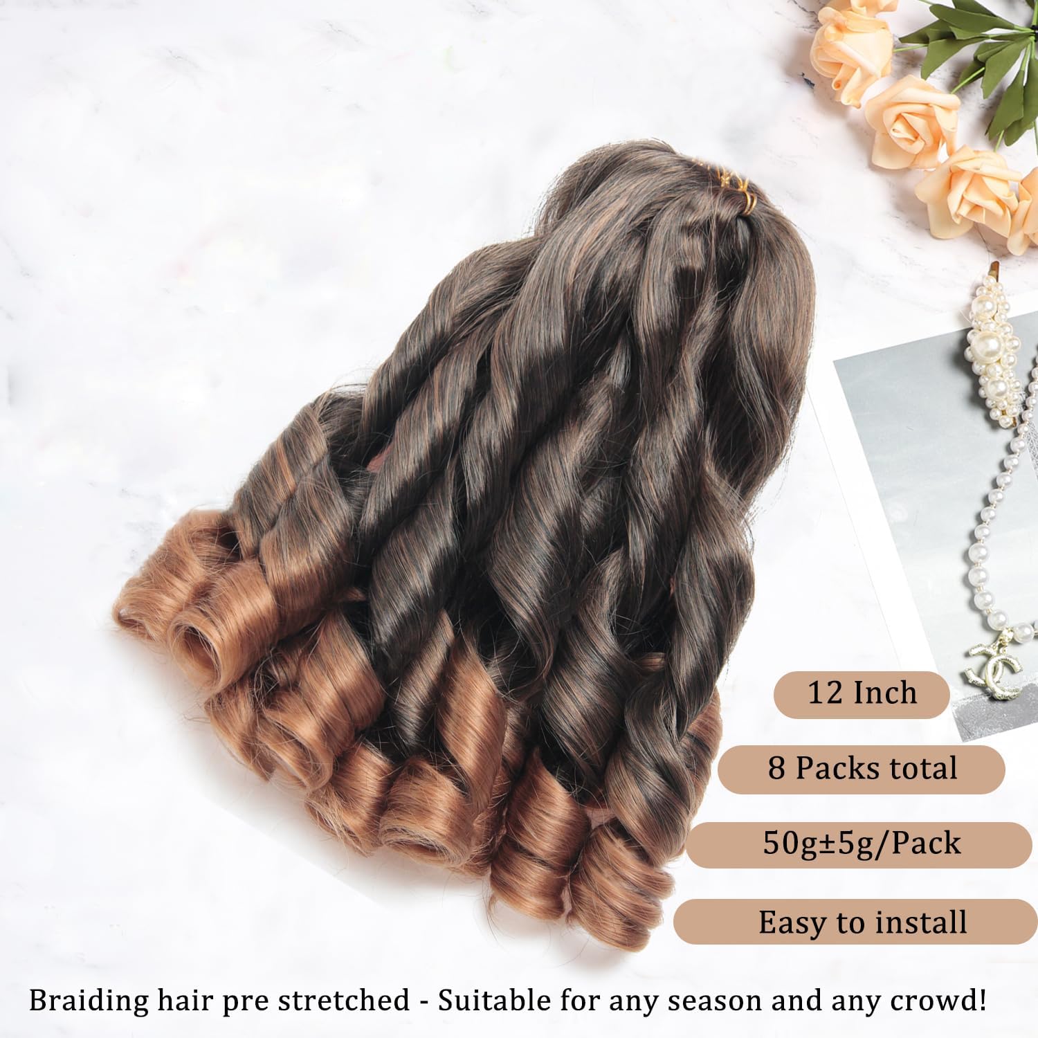 WoWCFyyds 8 Packs French Curl Braiding Hair 12 Inch Loose Wave Spiral Curly Braiding Hair Extensions 50g/Pack Soft French Curls Synthetic Hair Extensions for Braiding(1B/30) - Image 2