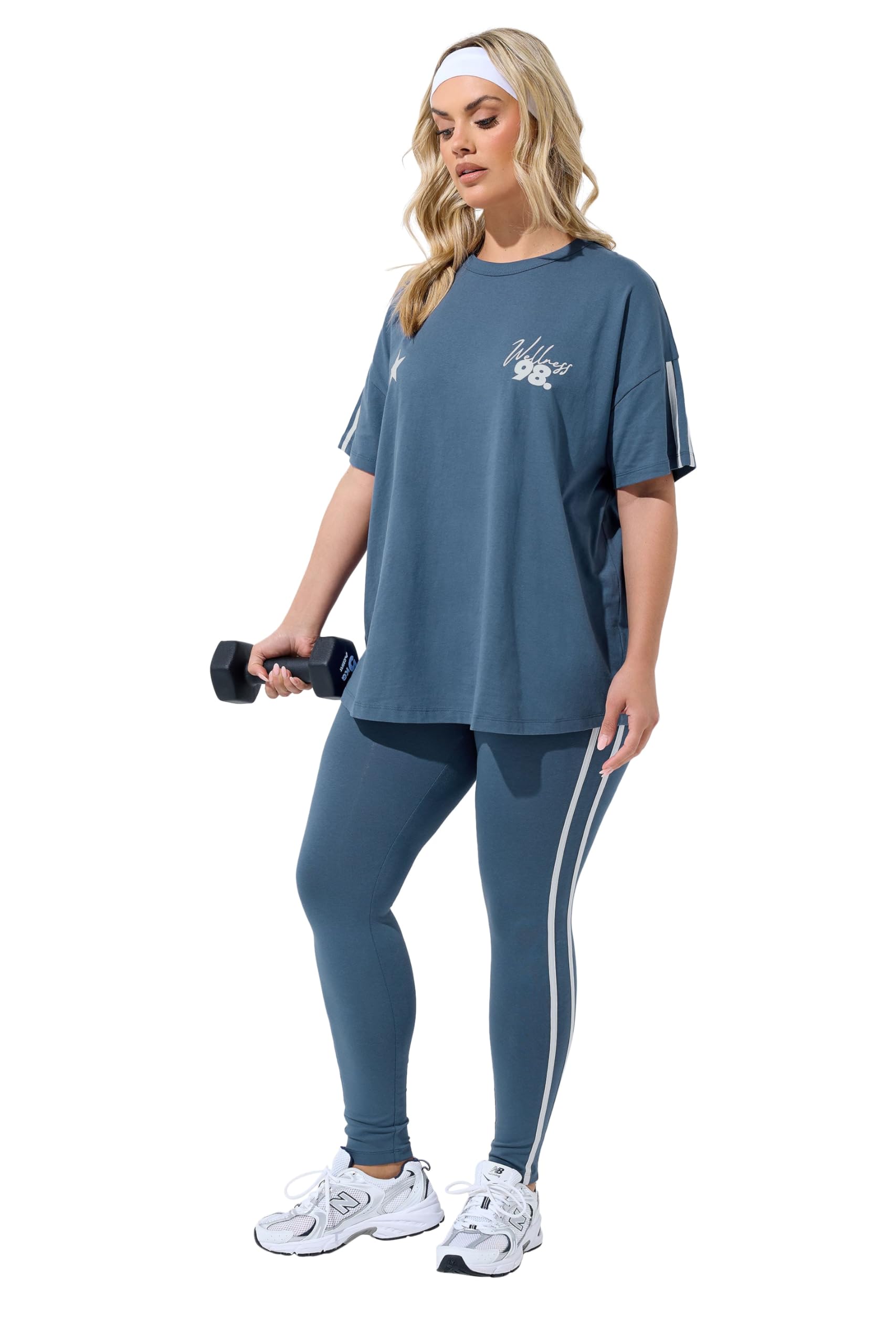 Yours Women's Blue Side Stripe Active Leggings In Size 14