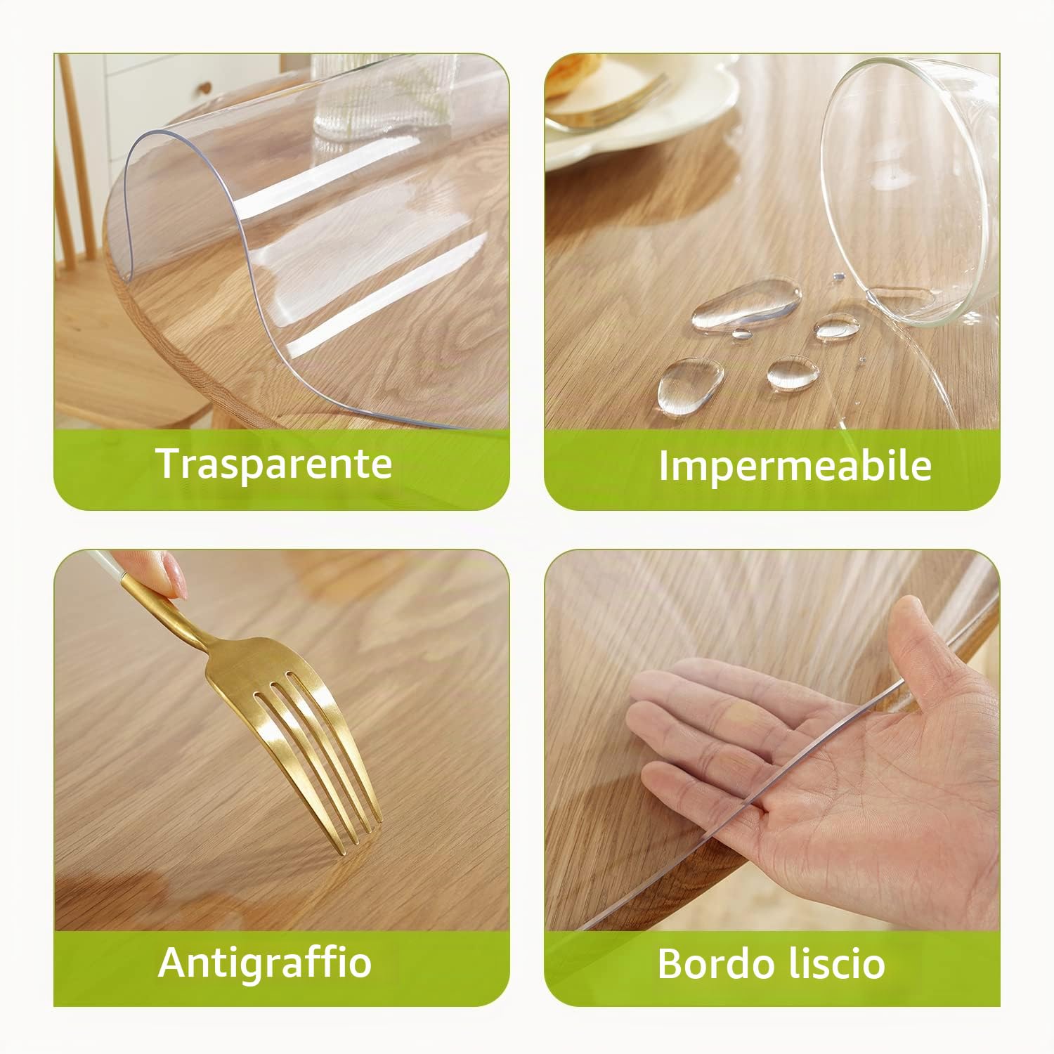 Royhom Copritavolo Trasparente Rotondo, PVC Tovaglia Rotonda 120 cm Diametro, 2 mm Spesso Tovaglia Plastificata Rotonda, Impermeabile, Anti Graffio, Anti Scivolamento, Lavabile