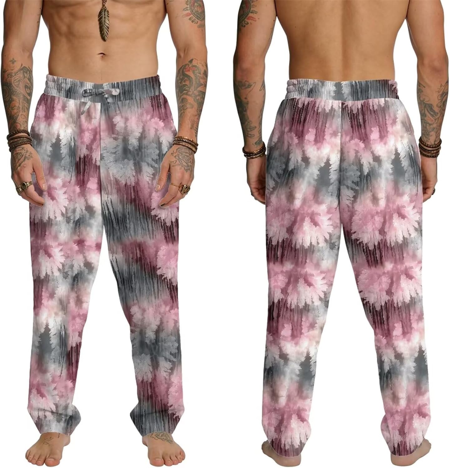 Men's Casual Pants Elastic Waist Comfy Summer Beach Long Pants Lightweight Loose Fit Trousers Plus Size S-5XL