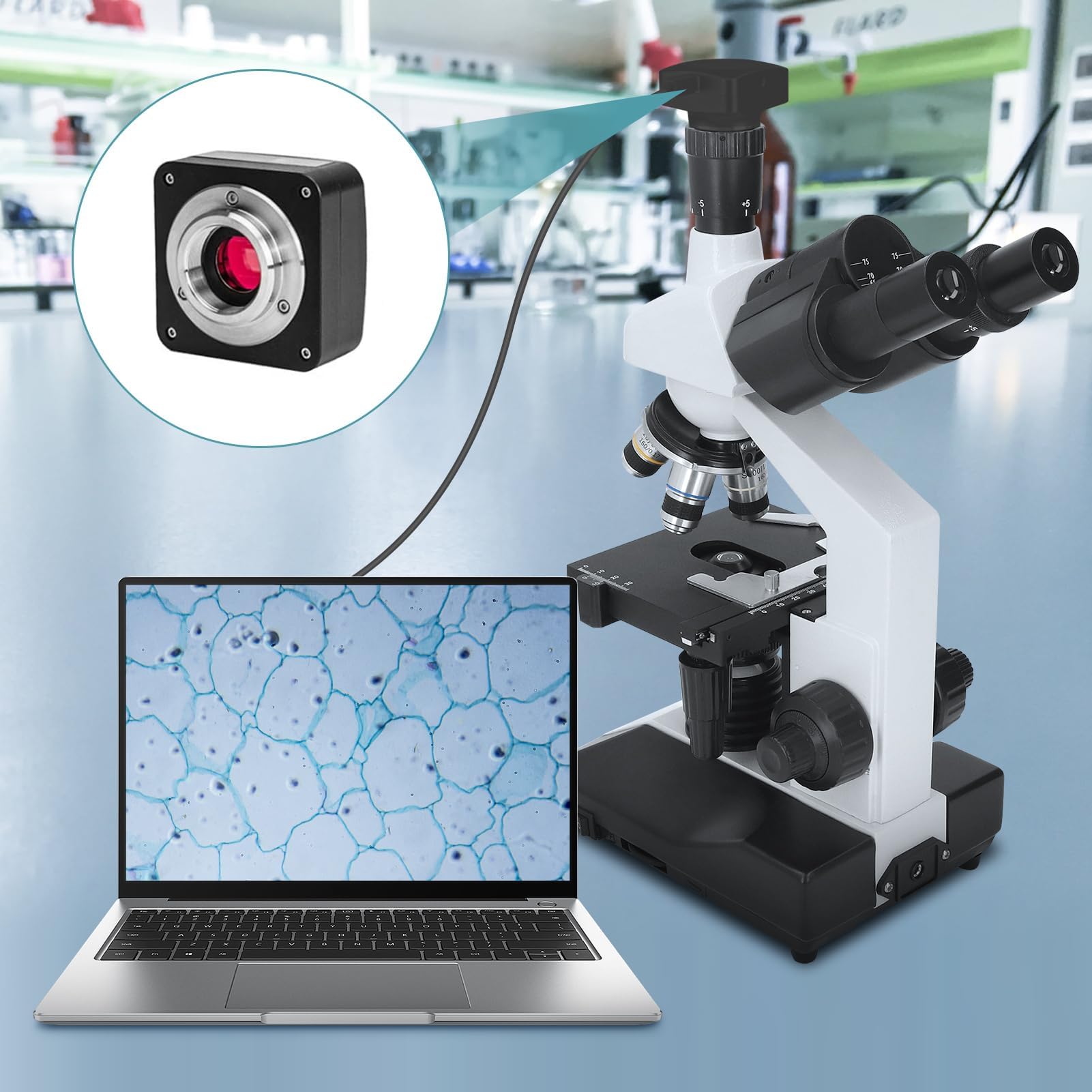 Microscopio de luz transmitida Ejoyous, microscopio de Laboratorio trinocular de Aumento, microscopio electrónico para Cultivos clínicos, bacteriología e histología 40X-5000X