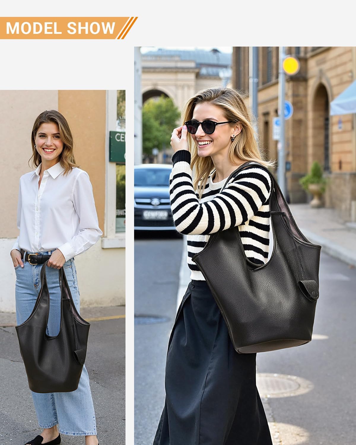 Herald Slouchy Hobo Bags for Women 2PCS Vegan Leather Large Capacity Shoulder Purses Tote Handbags - Image 2