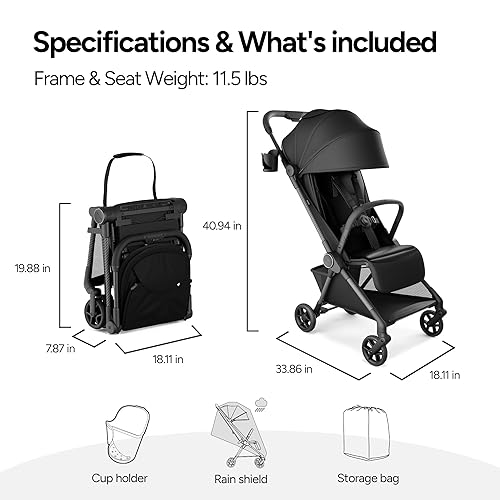Miniatura 9 de Mompush Nexis - Cochecito de viaje de carbono, ultraligero de 11.5 libras, compacto y aprobado para el avión, plegado automático en un segundo,