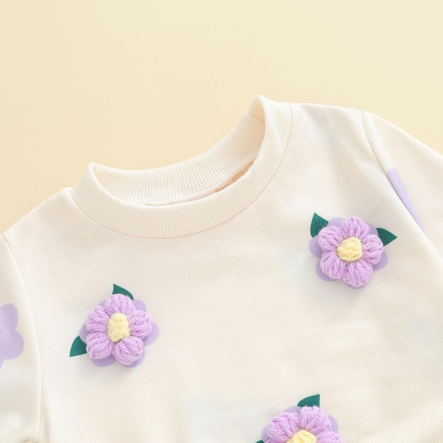 Userdefined Toddler Baby Girl Clothes Fall Long Sleeve Embroidered Sweatshirt Bell Bottom Jeans Pants Set Spring Outfit - Image 3