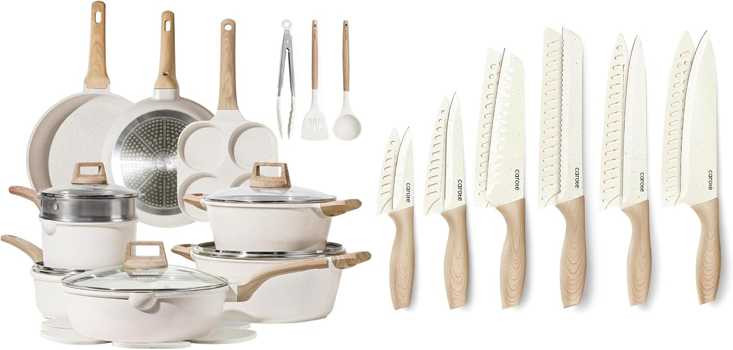 CAROTE 33PCS Cookware Set with Knife Set