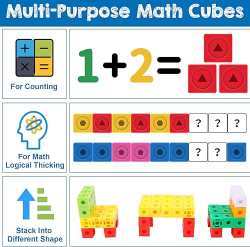 Miniatura 3 de Libima Juego de 500 cubos de matemáticas para enlazar, aprendizaje de matemáticas, manipulativos, juguetes educativos para contar números para niños