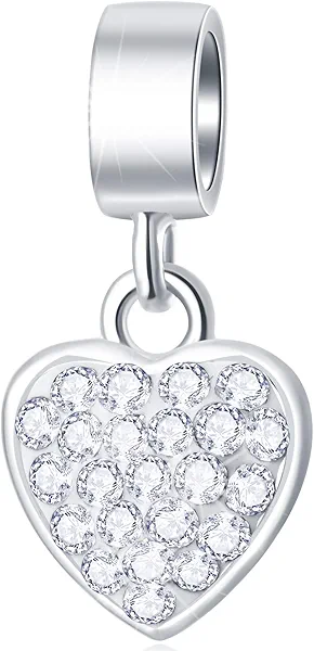 GEMDAZZ Valentines Seires Heart and Star Charm Fit European Bracelet, 925 Sterling Silver Crystal Love Heart Beads, Gift for Mother/Wife/Lover/Christmas