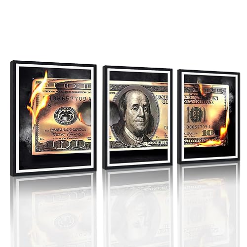 Modern Money Benjamin Franklin Canvas Wall Art Black Framed Painting