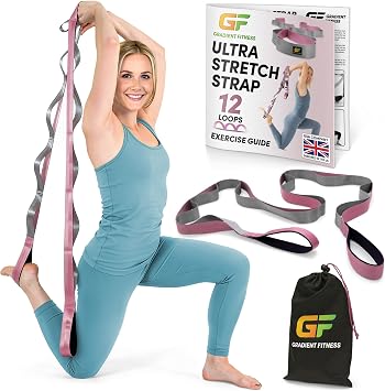 Gradient Fitness Physiotherapy Stretch Strap 12 Multi Loop Stretch Strap 1.5" W x 8ft L Neoprene Handles Physiotherapy Equipment Yoga Straps for Stretching Leg Stretcher