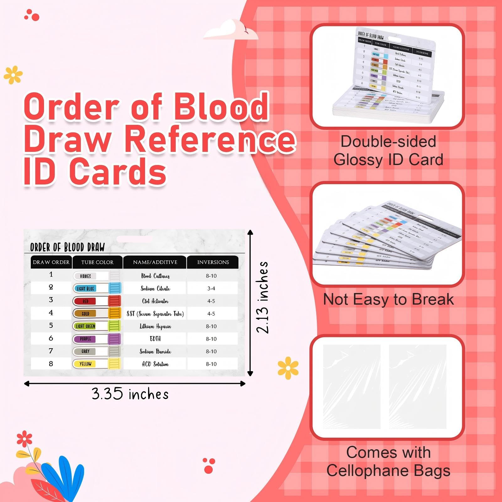 Marspark 6 Sets Phlebotomy Badge Reel with Order of Blood Draw Reference Cards 2026 Graduation Gifts Phlebotomist Appreciation Gifts for New Phlebotomists Coworkers Nursing Office Supplies
