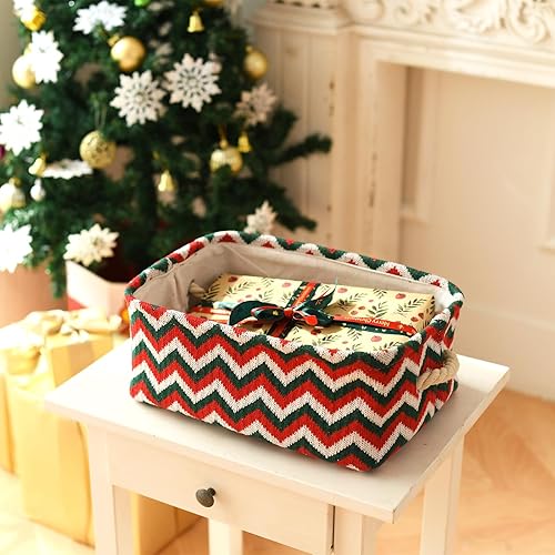 Miniatura 7 de INough Caja de almacenamiento de adornos de Navidad, organizador de decoración navideña, tejida con hilo voluminoso, cesta de Navidad para niños,