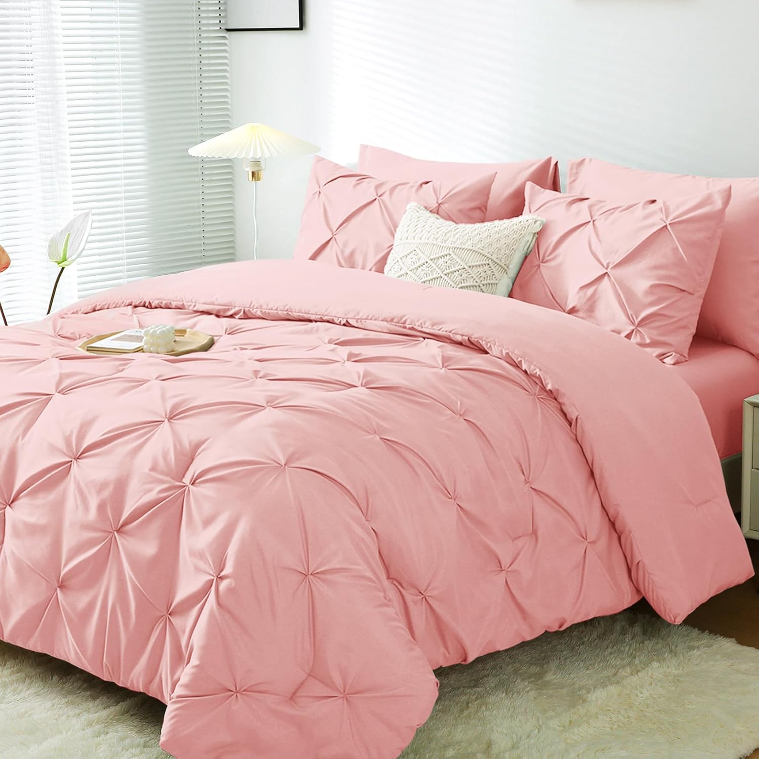 JOLLYVOGUE Pink Bed in a Bag 7Pieces, King Comforter Set