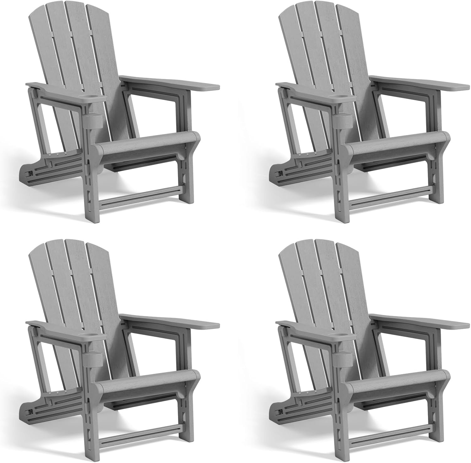 (Only 1 chair )Adirondack Chair Set of 4, Plastic Adirondack Chairs, Outdoor Weather Resistant Lawn Furniture, Fire Pit Chair with Cup Holder for Garden Patio Without Screws Install, 400 LBS Capacity, Grey