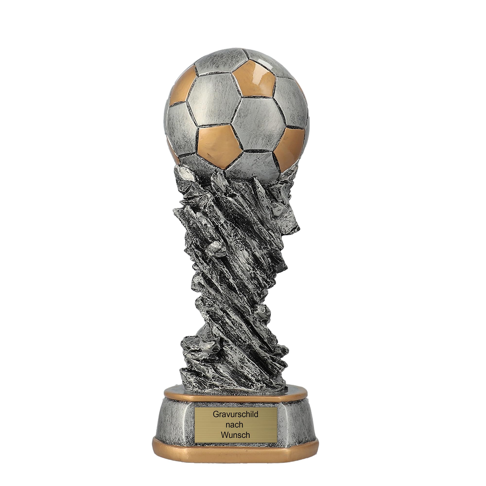 Pokal-Fabrik - Fussball Pokal mit Gravur Wunschtext - Gold & Silber Trophäe aus hochwertigem Resin 30/37/45 cm – personalisierte Auszeichnung für Fußball, Sport Events & Wanderpokal