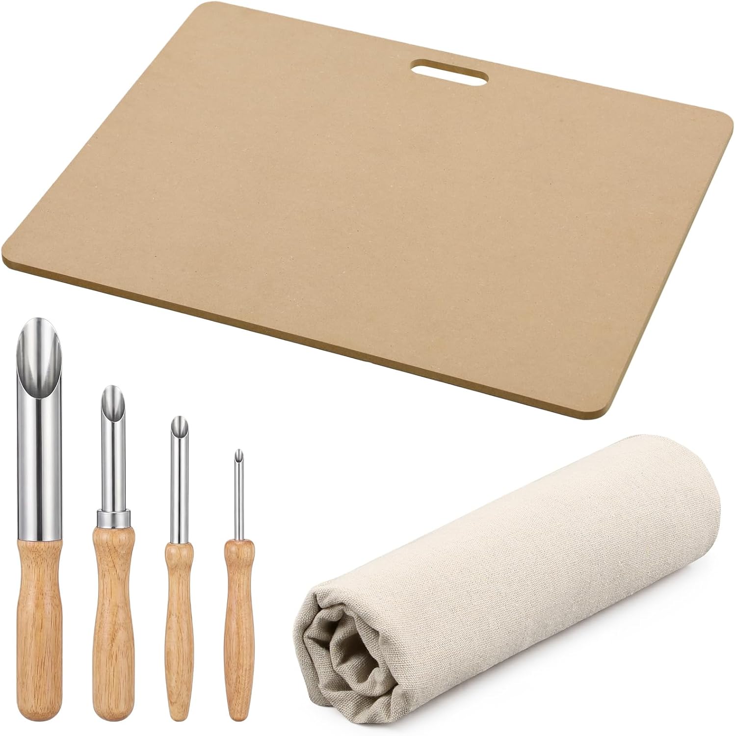Gisafai 6 Pack Clay Craft Kit Including 1 Clay Wedging Board 1 Pottery Special Linen Hessian and 4 Stainless Steel Circular Clays Hole Cutters Pottery Tools and Supplies for Drilling and Sculpture
