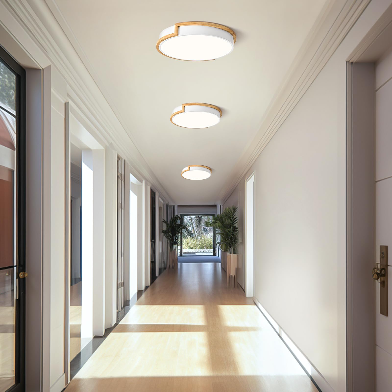 LED Deckenleuchte, Weiß Deckenlampe 40cm, 36W Lampe mit Holz für Schlafzimmer Wohnzimmer Küche Flur Esszimmer 4000K
