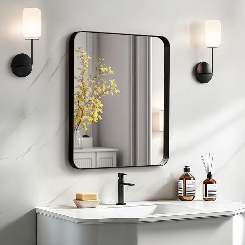 Kosmonia 20x16 Bathroom Vanity Mirror, Black Aluminum Framed Wall Mirror with HD Tempered Glass, Anti-Rust