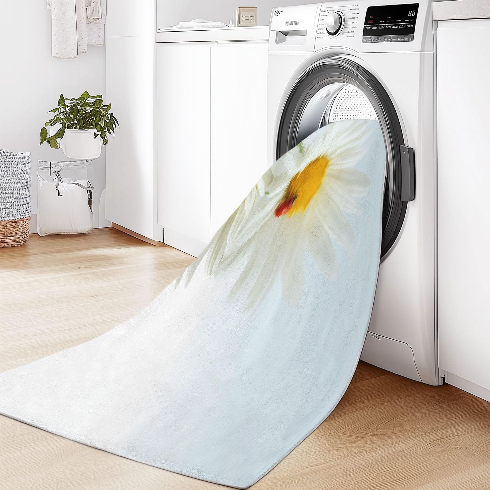 Alfombra de pelo corto lavable 180 x 240 cm Planta Margaritas Escarabajos Alfombra Salón, Fotografía suave antideslizante Moqueta para entrada interior dormitorio cocina habitación infantil