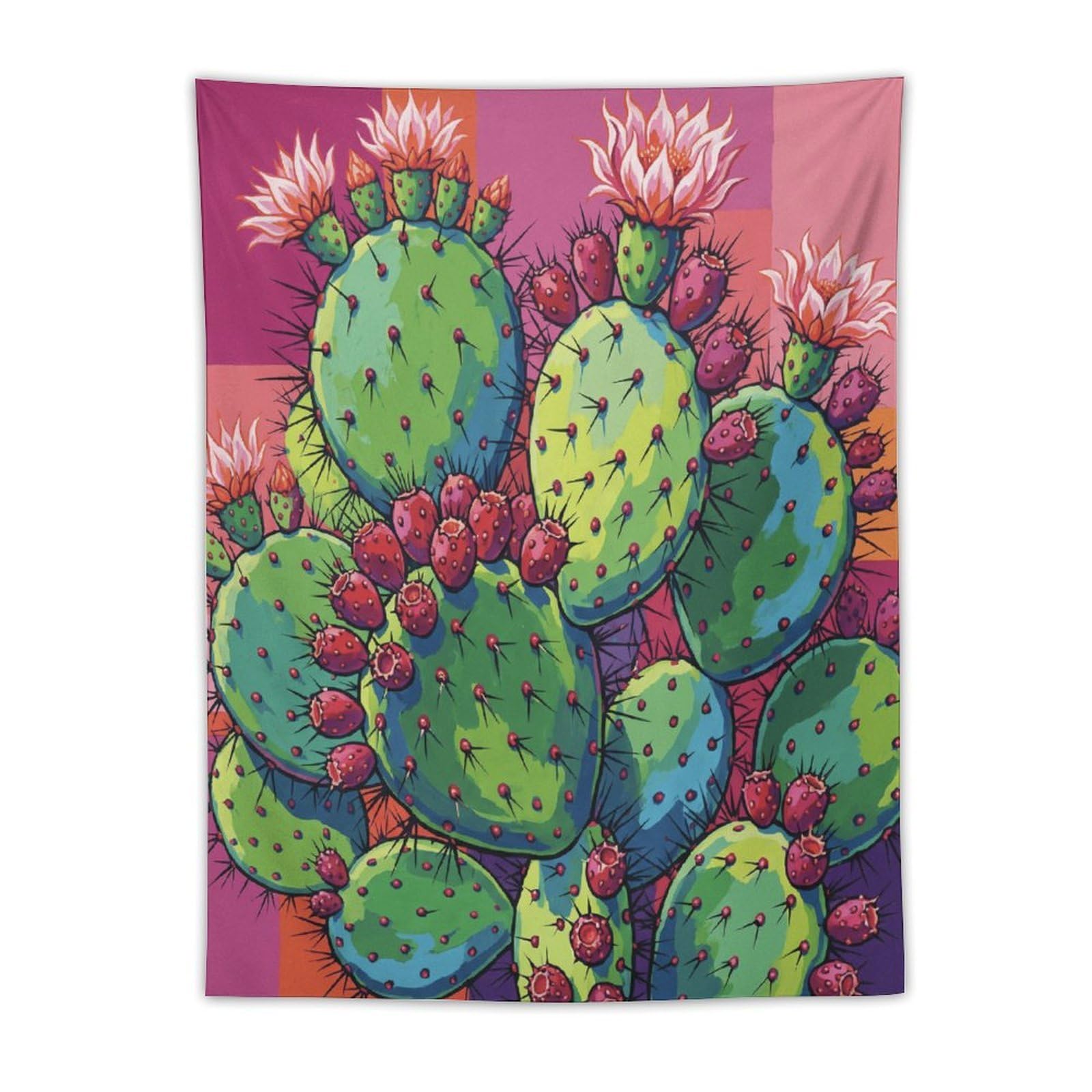 H3B8U2Y5 Pink Cactus Botanical Wall Tapestry, Pop Art Color Blocks