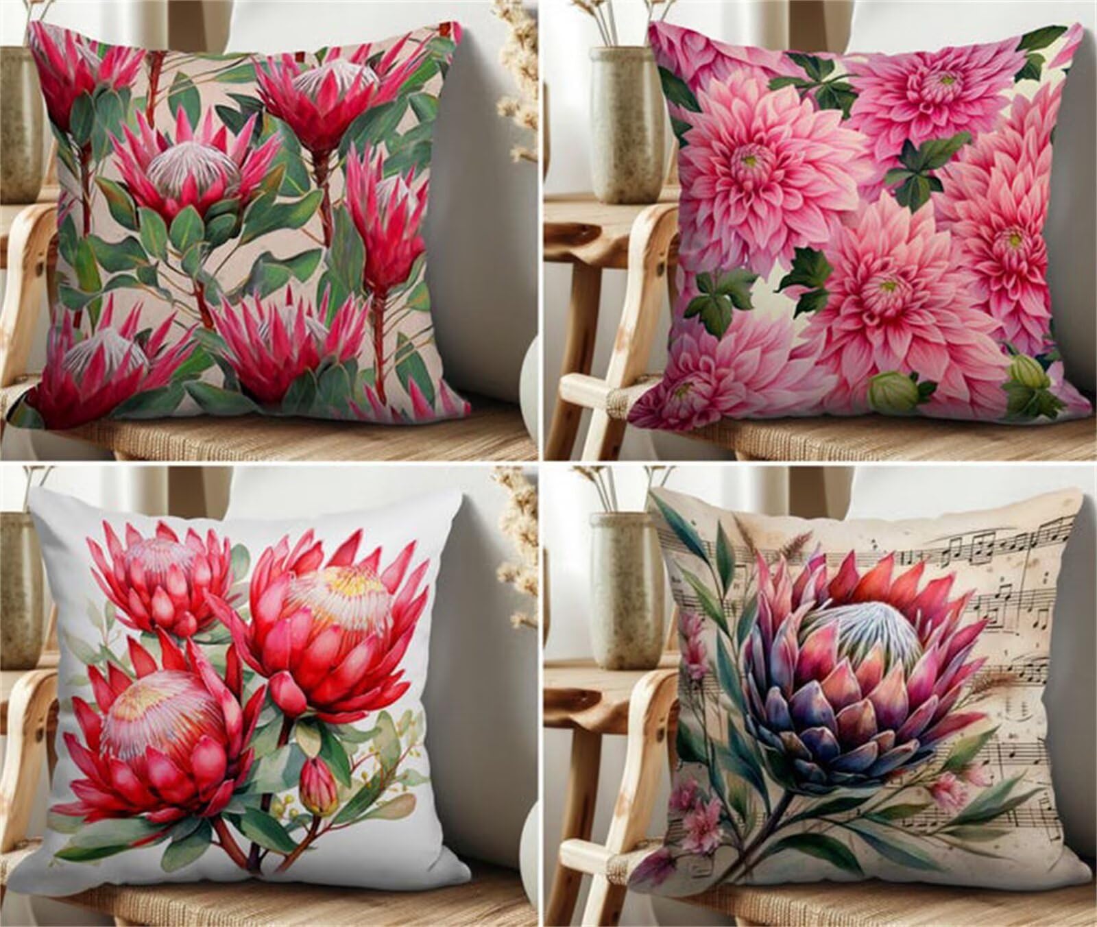 Housses de Coussin Fleurs Rouges 45x45 pour Canapé et Salon