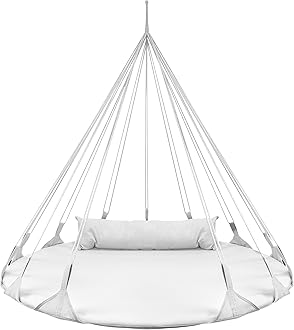 Sorbus 56" Stylish Hanging Swing Nest - Premium Cotton Double Hammock Daybed Saucer Style Lounger Swing - 264lbs Sturdy Spinner Tree Swing w/Pillow - Easy Setup - for Indoor/Outdoor, Travel - White