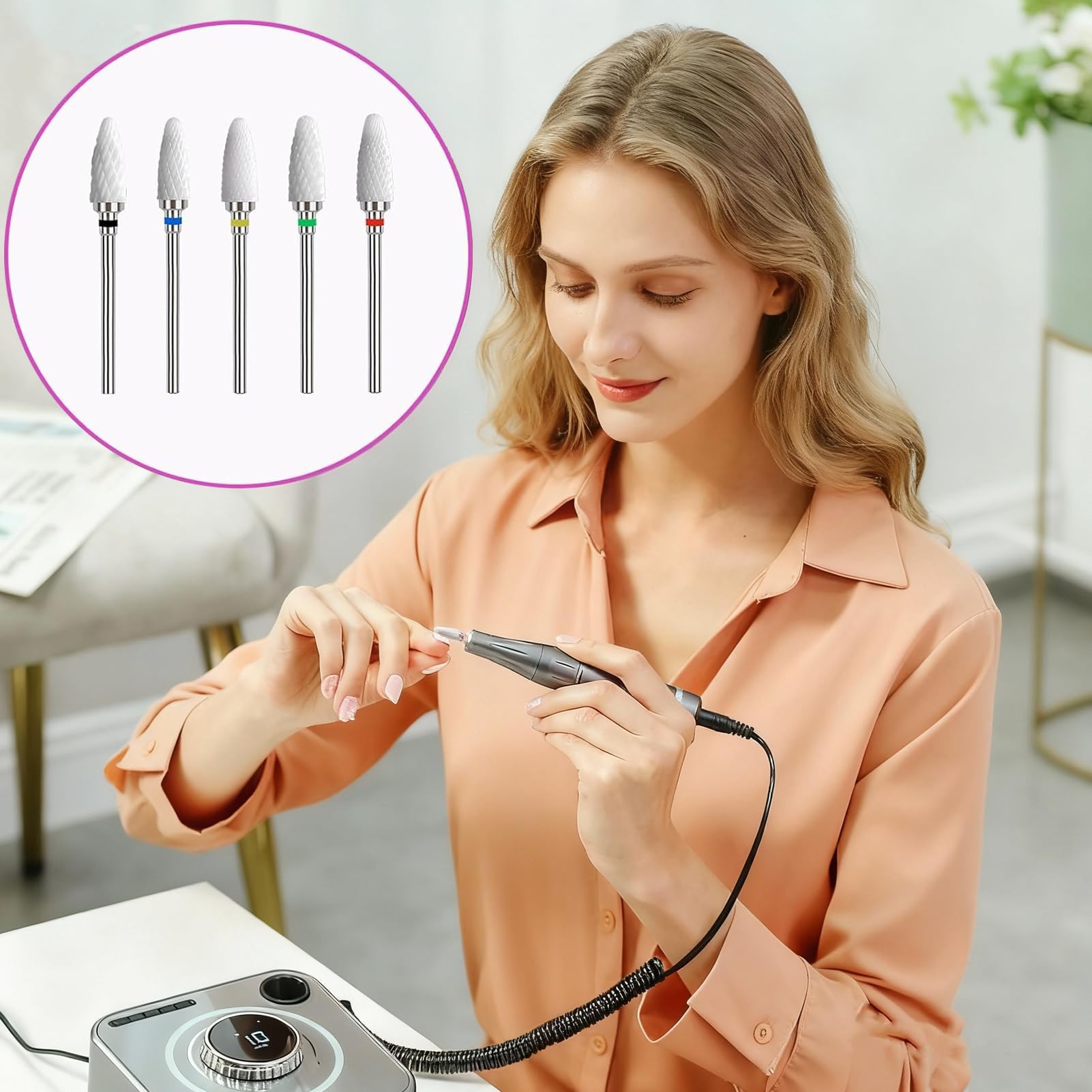 5 Pezzi Punta per Trapano in Ceramica per Unghie, Rimozione Professionale delle Cuticole in Gel Acrilico, Adatta per Manicure e Pedicure, Adatta per Uso in Salone e a Casa