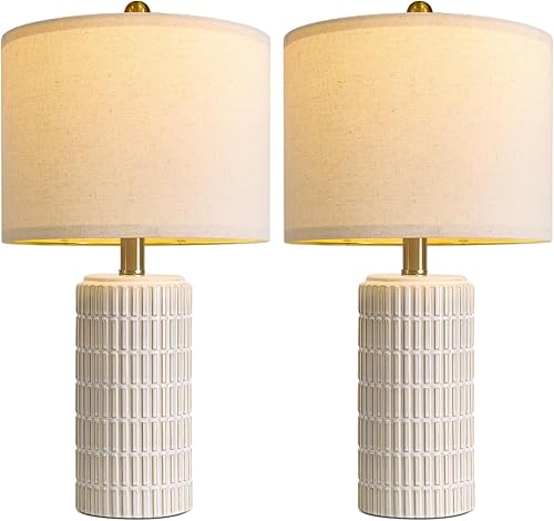 Miniatura 9 de PoKat - Juego de 2 lámparas de cerámica, 20.75 pulgadas, pequeñas y modernas, estilo rústico, para dormitorio, cabecera, mesita de noche,