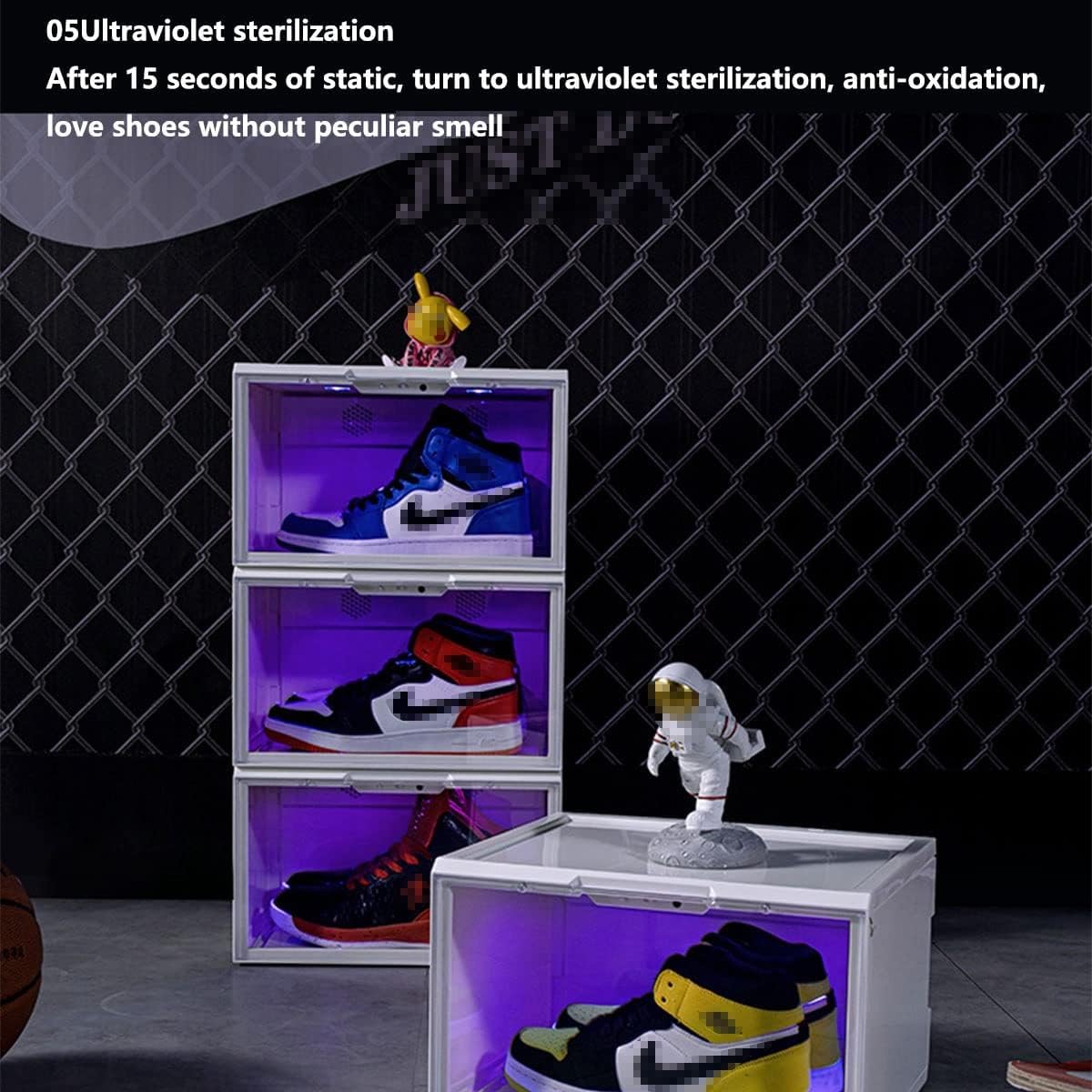 2 Paquetes de Cajas de Zapatos LED con Control de Voz, Cajas de Zapatos Transparentes para Zapatillas de Deporte de exhibición, Caja de Almacenamiento de plástico apilable con DS, organizado