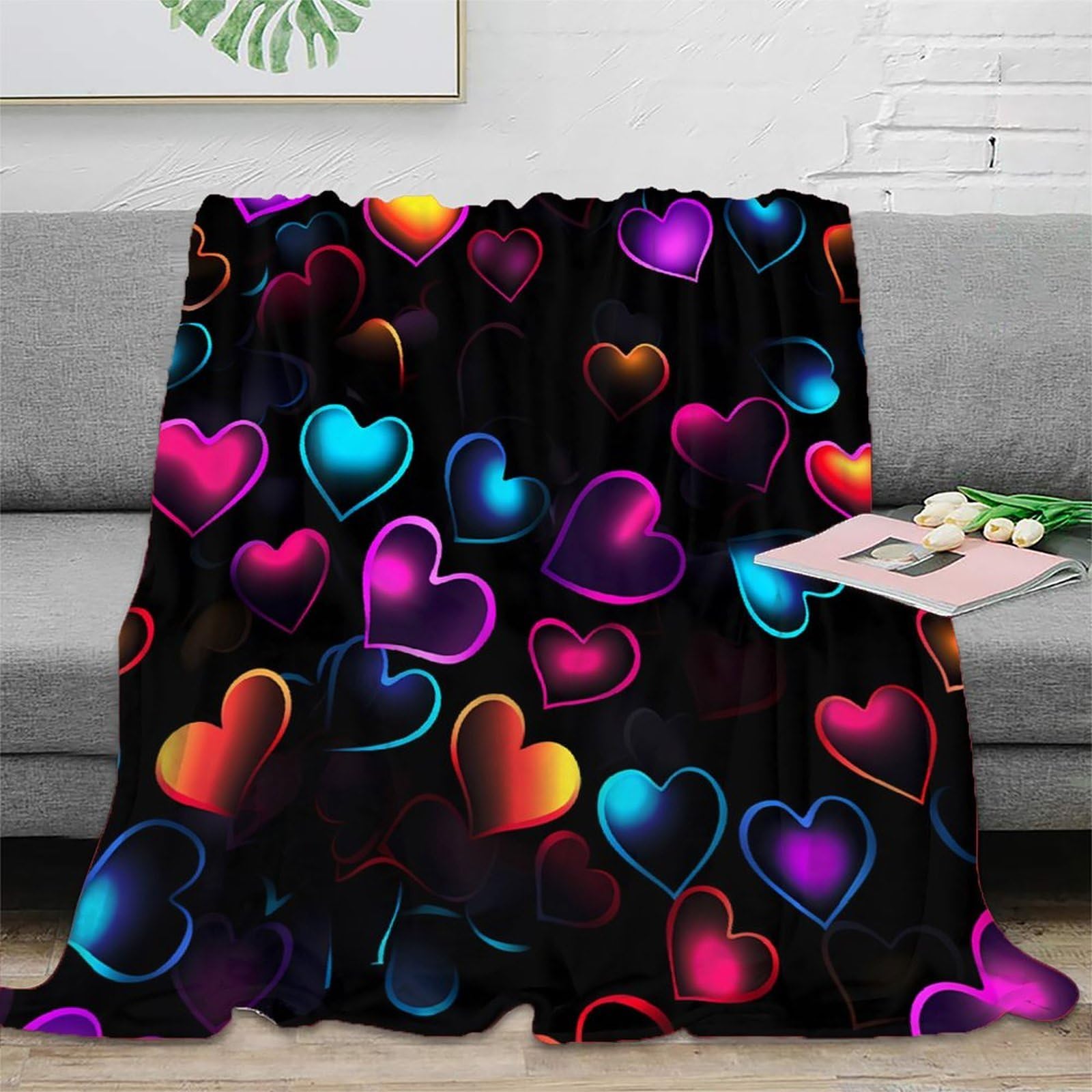 Plaid salon neon hearts 3D couverture pour soiree cocooning en famille