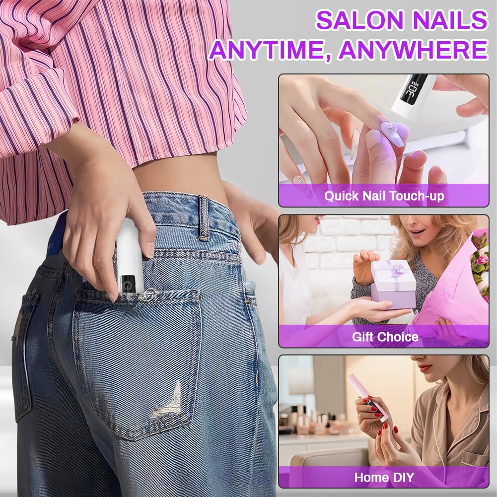 Flintronic Lampe UV Ongles Gel, 3W Lampe UV Ongles Gel Portable, avec Support, Charge Rapide USB-C, Double Minuteur 30s/60s, Minicure Lampe UV Professionnel, Séchoir à Ongles Rapide, Écran Tactile