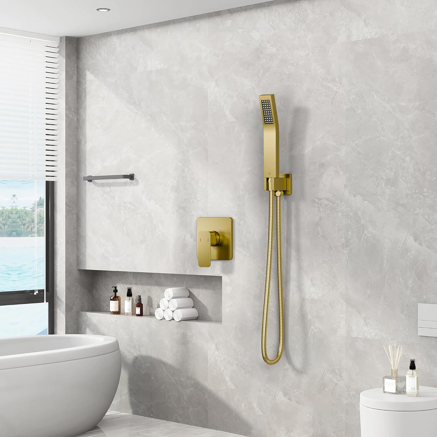 FORIOUS Single-Handle Shower Faucet Set with Valve Kit, Shower Head with Handheld Spray Fixtures & Shower Handle, Shower Valve Trim Kit, Brushed Gold