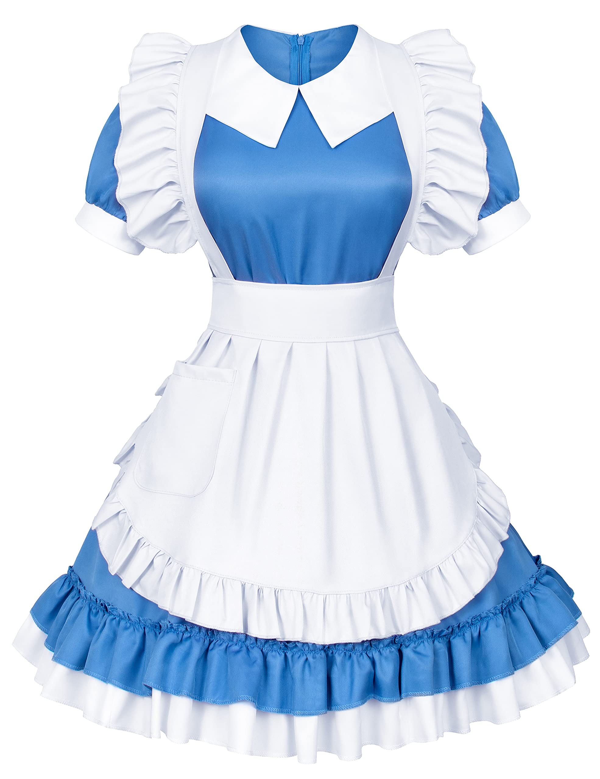 TOKYO REVENGERS Adjustable Retro Ruffle Maid Costume Apron Pockets With French headdress Socks set(Style1 White) - Image 2