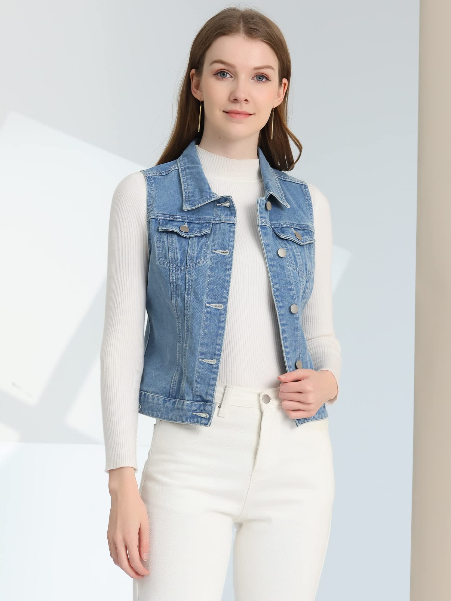 Allegra K Coat Gilet en jean Femme