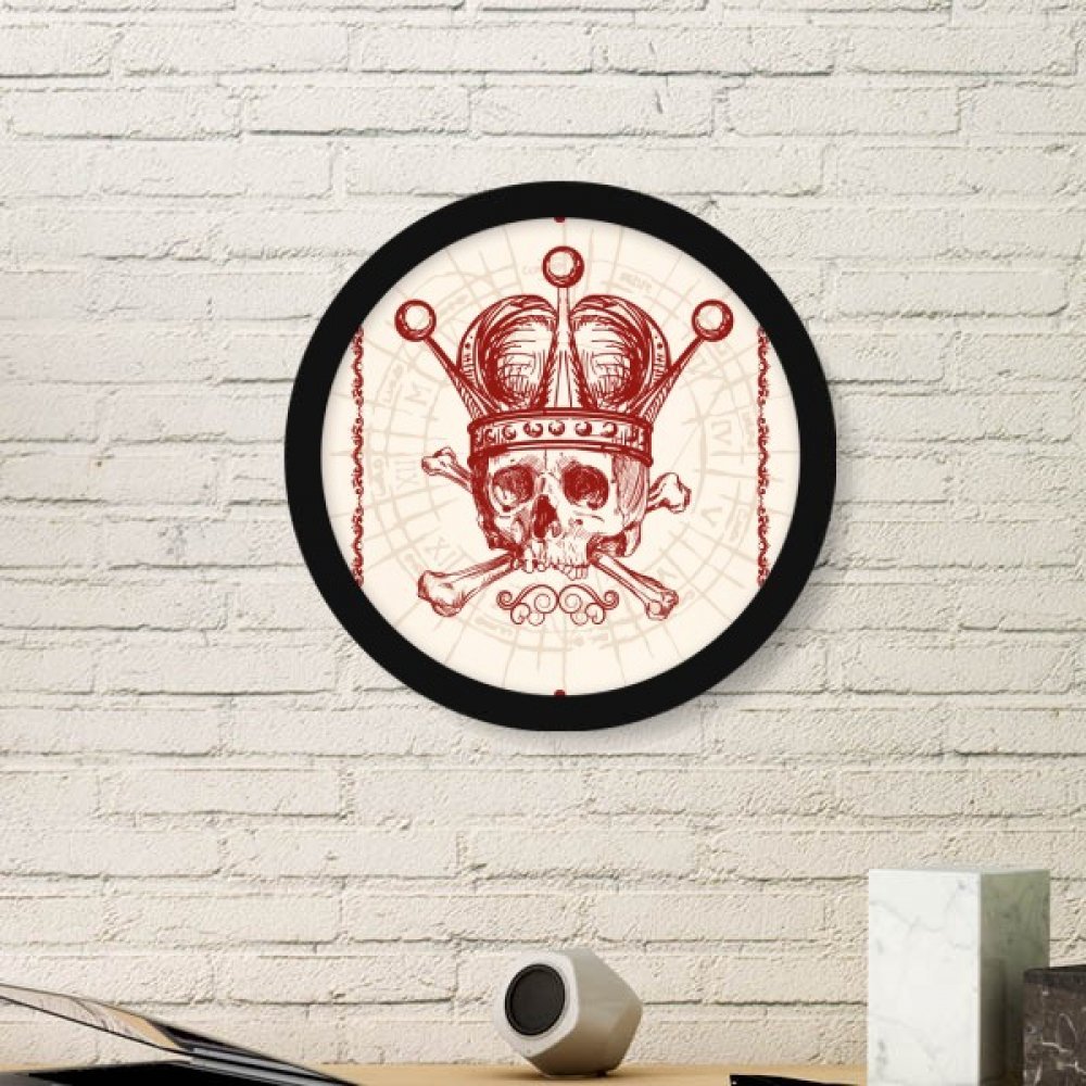 Sticker mural rond squelette poker couronne rouge avec cadre noir m